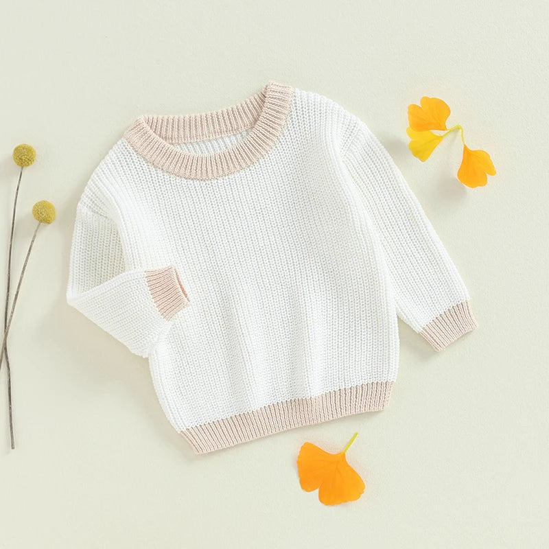 0-4Y Baby Knit Sweaters Long Sleeve Round Neck Patchwork Pullover Top