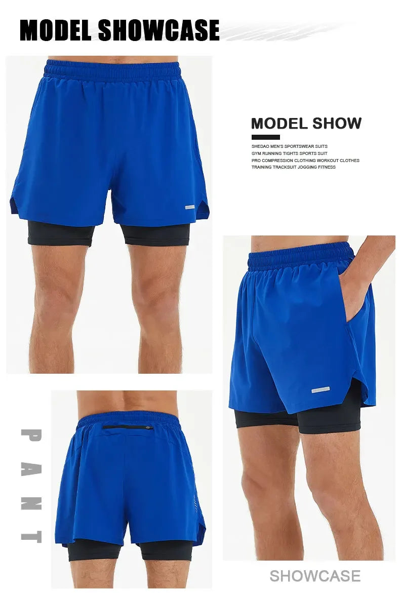 Men's Running Shorts Gym Sports Shorts 2 In 1 Quick Dry Workout Training Gym Fitness Jogging Shorts