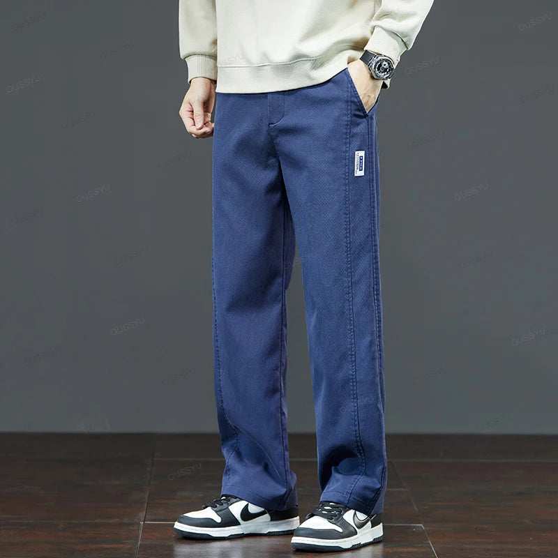 Men's Lyocell Blend Heavyweight Straight Leg Trousers | Elastic Waist M–5XL