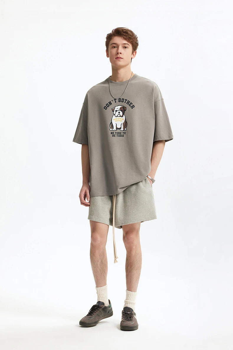 Men's French Bulldog Fun American Vintage 100% Cotton Heavyweight Casual Short Sleeve T-Shirt