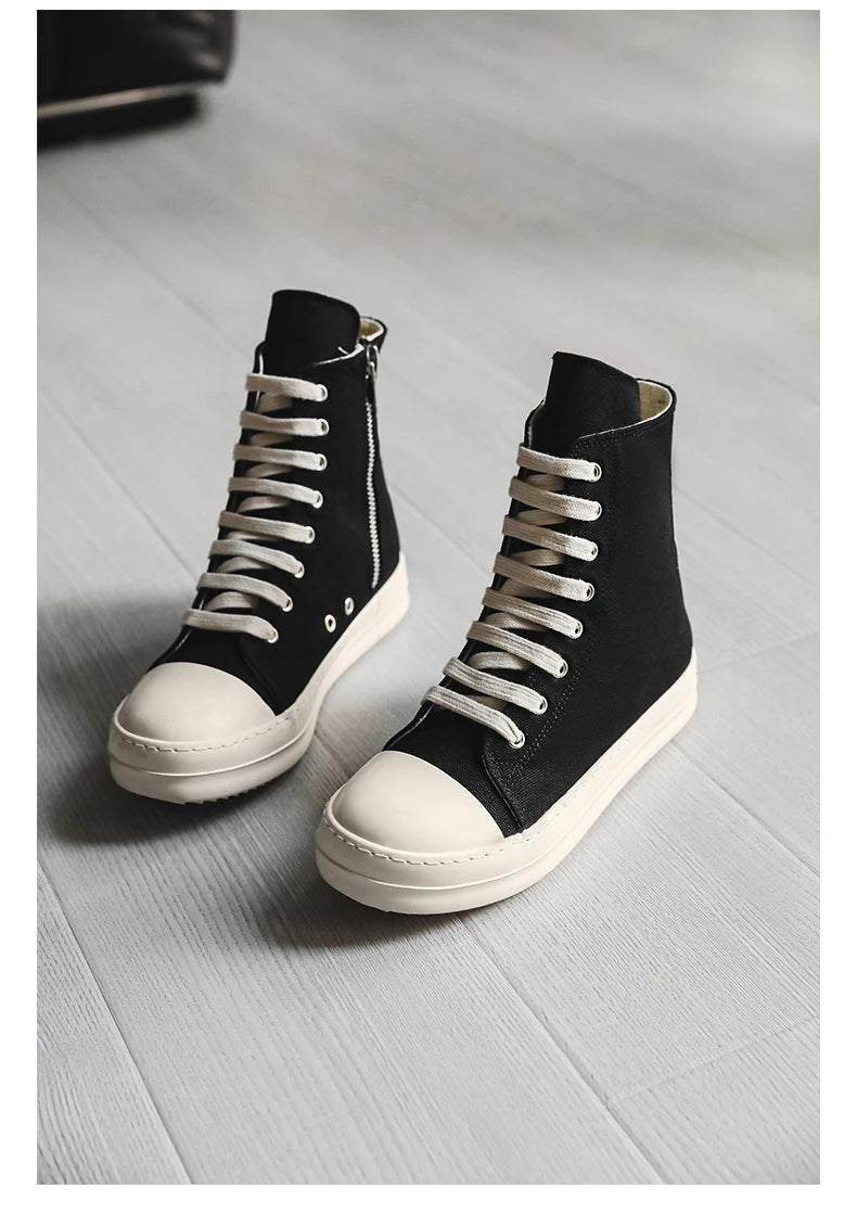 Unisex High-Top Leather Sneakers - Lace-Up Ankle Boots