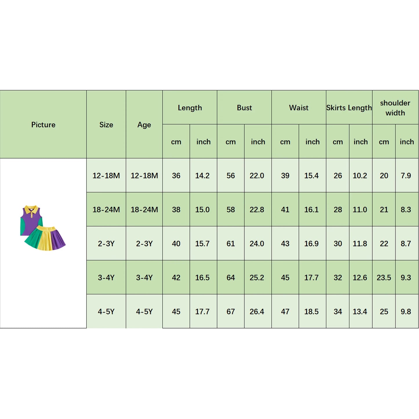 Girls Mardi Gras 2-Piece Outfit - Contrast Lapel Tank Top & Skirt Set