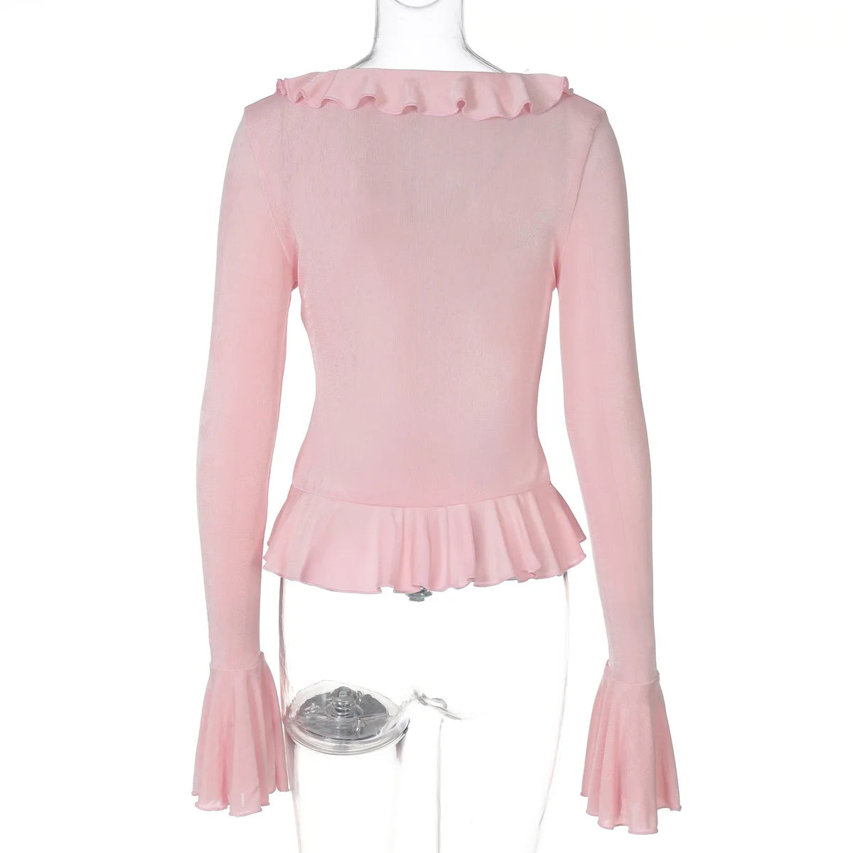 Women's Ruffled Flare Sleeve Cardigan - V Neck Cropped Top