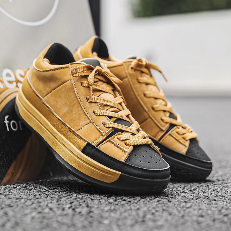 Men's Canvas Platform Sneakers - Vulcanized Skateboard Shoes