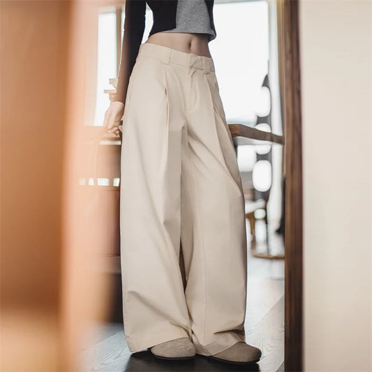 Women's Vintage Pleated Wide-Leg Palazzo Pants - Floor-Length Trousers