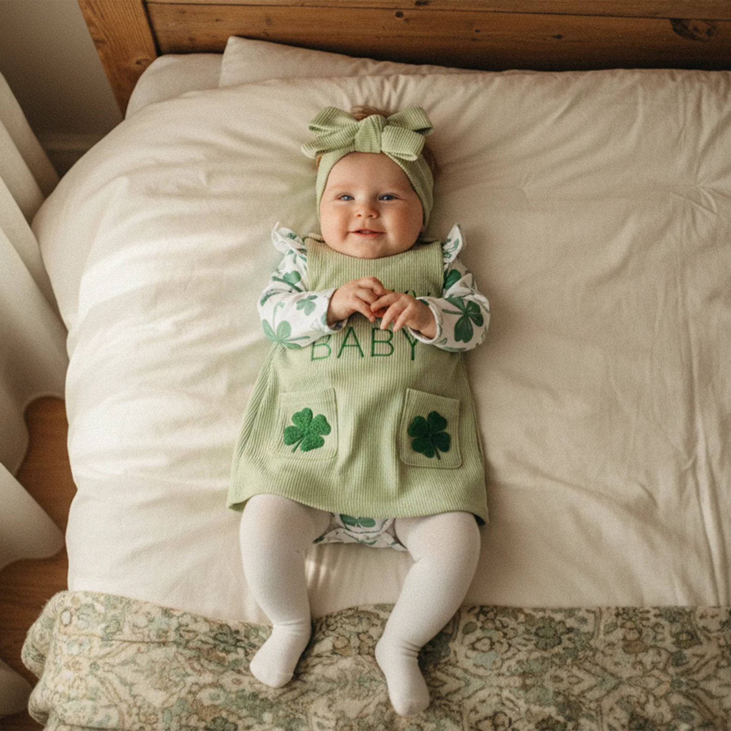Baby Girls' Shamrock Print Romper Dress & Headband Set
