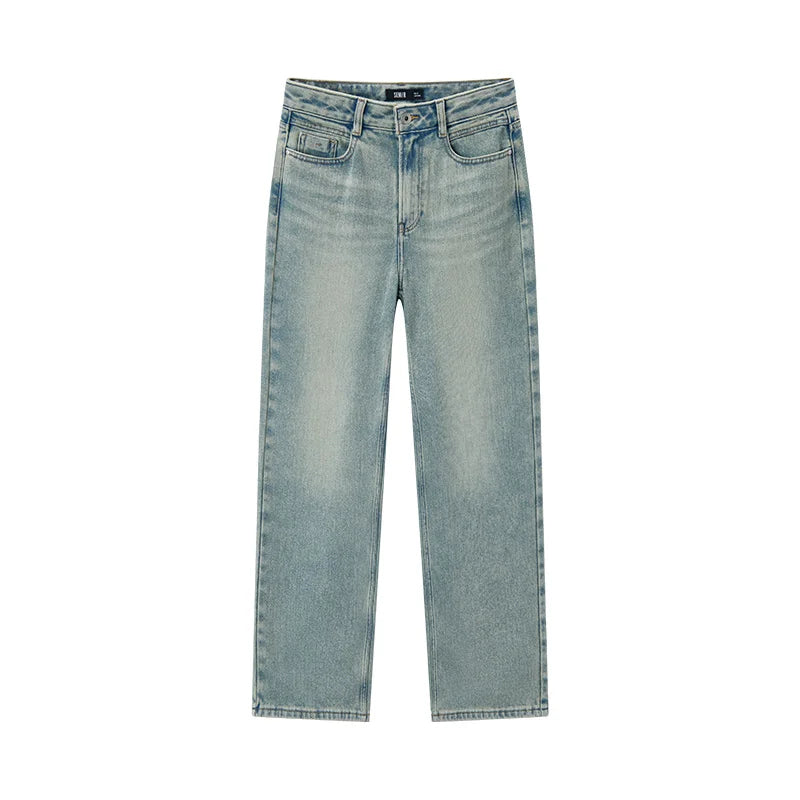 Women's Wide Leg Brushed Denim Jeans - Loose Fit Winter Warm Long Pants