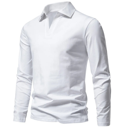 Men's Cotton Long Sleeve T-Shirt - Turn-Down Collar Casual Top