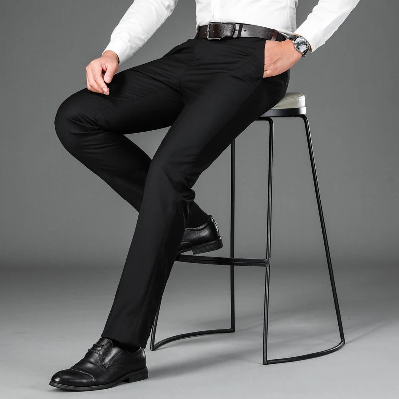 Men's Smart Casual Suit Trousers - Classic Straight Solid Colour Dress Pants for Spring Summer