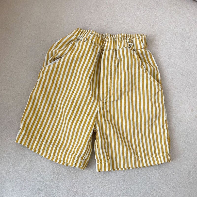 Kid's Children's  Stripe Corduroy Elastic Shorts