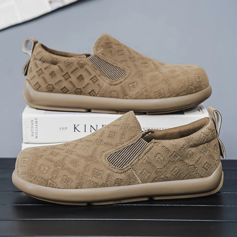 Men's Print Loafers Slip-on Suede Leather Flat Shoes