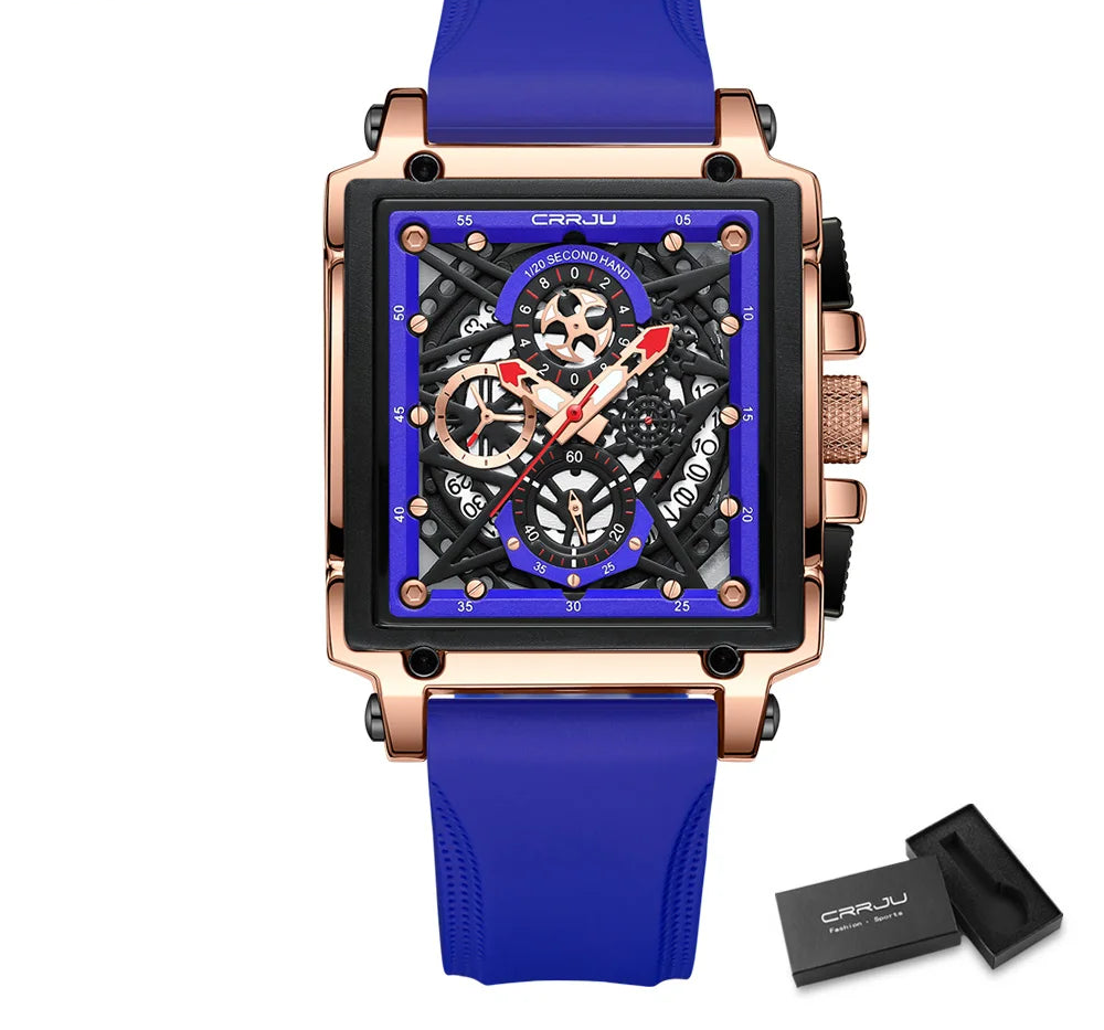 Men's Sports Watch - Large Dial Rectangular Design with Chronograph & Auto Date