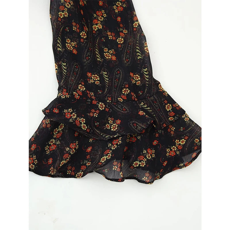 Floral Print High Neck Mini Dress - Long Sleeve Spring Autumn Dress