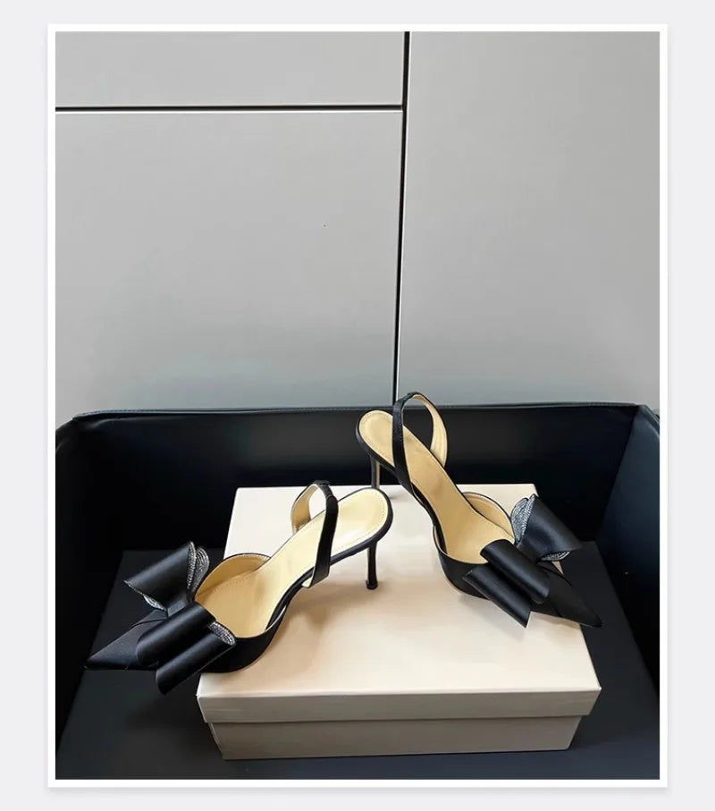Women's Rhinestone Bowknot Satin Pointed Heel Sandals - Bridesmaid Party Shoes
