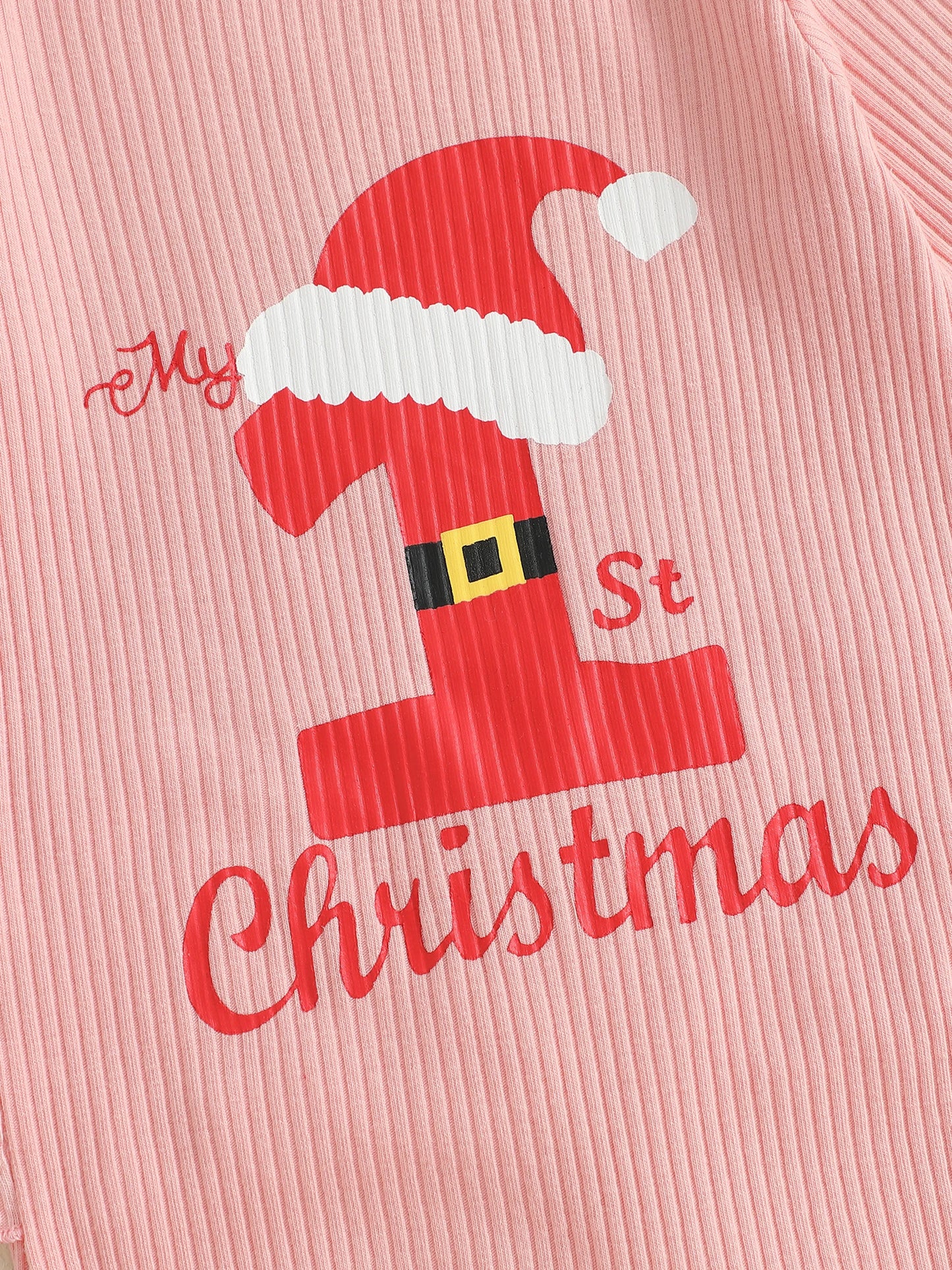 Baby Christmas Romper - Letter Hat Print Long Sleeve Jumpsuit with Headband (0-18M)