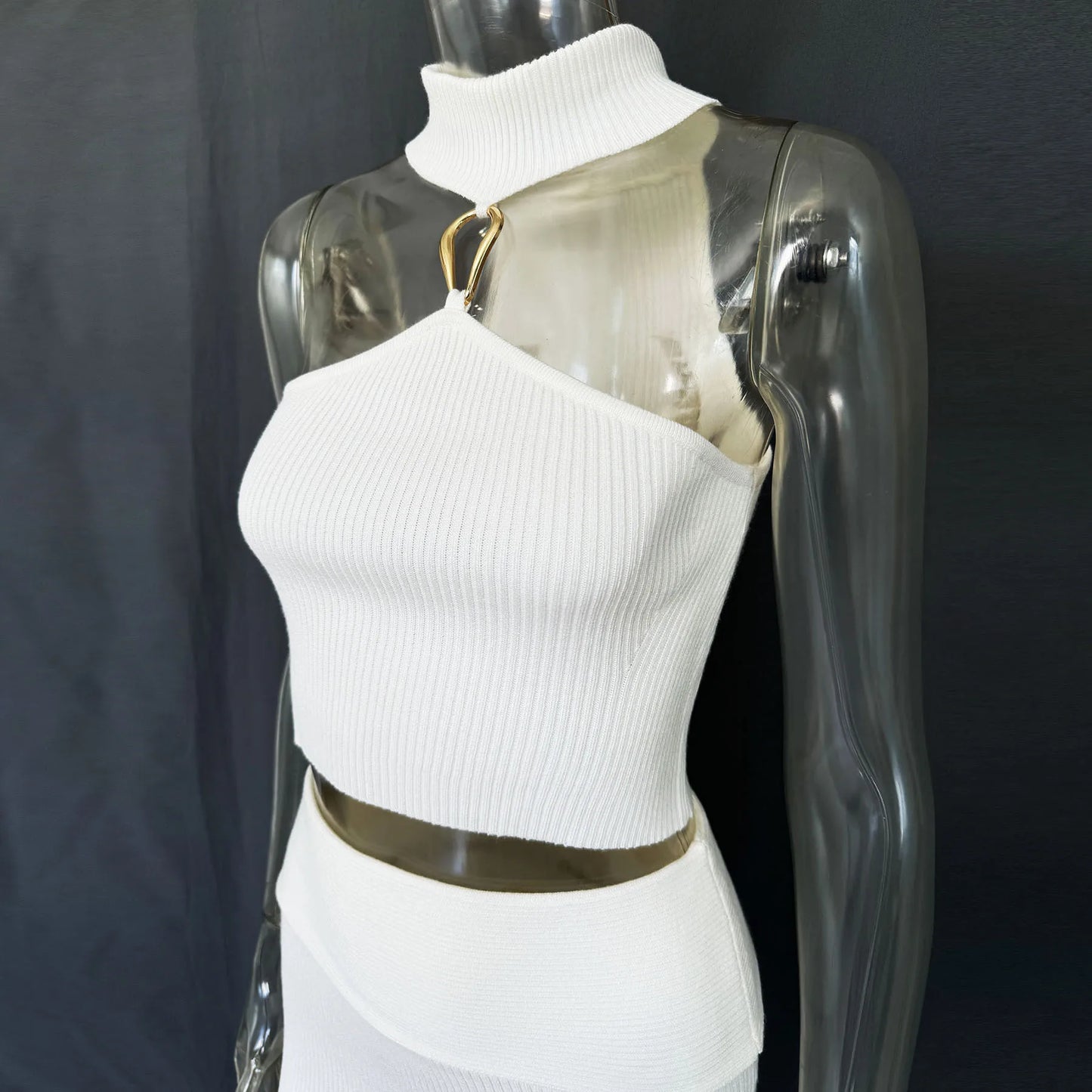 Women's Embellished Sleeveless 2 Piece Co-ord Set - Bodycon Knitted Skirt & Top