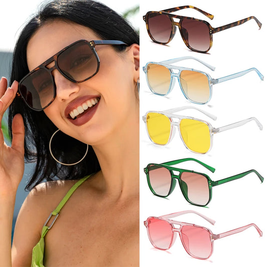 Classic Square Sunglasses - 5 Pack UV Protection Oversized Fashion Eyewear