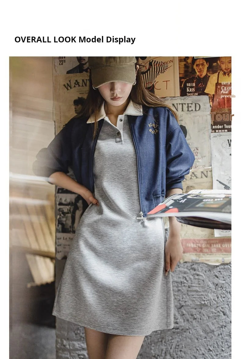 Women's Color-Block Polo Dress - Preppy Tennis Style with Adjustable Waist Short Sleeve Summer Dress