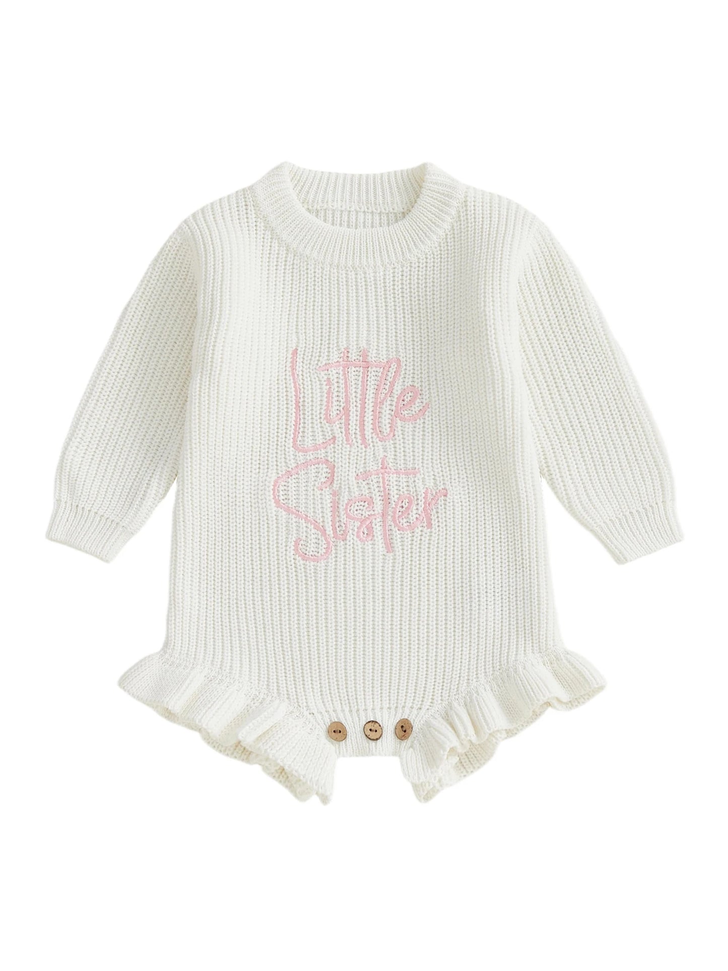 Letter Embroidery Long Sleeve Sweater Romper (0-12M)