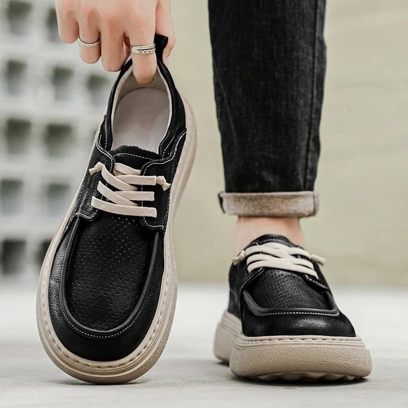 Men's Casual Platform Sneakers - Breathable Lace-Up Tennis Shoes