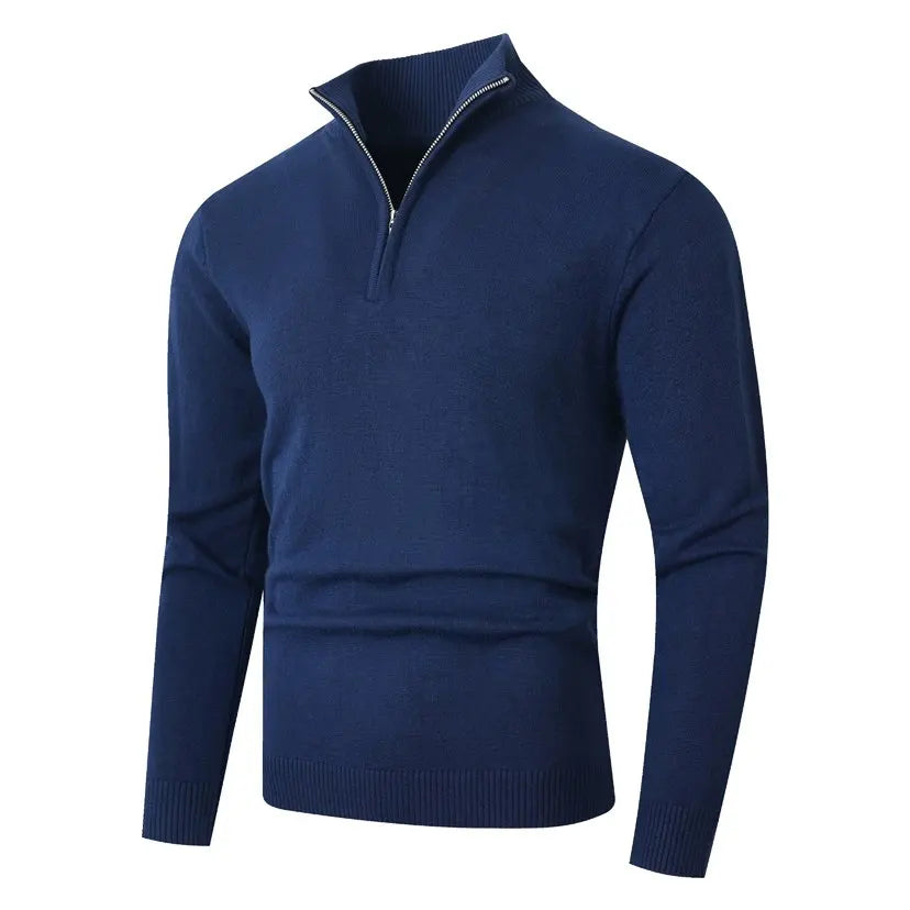 Autumn Winter Half-Zip Stand Collar Sweater - Slim Fit Knitted Pullover