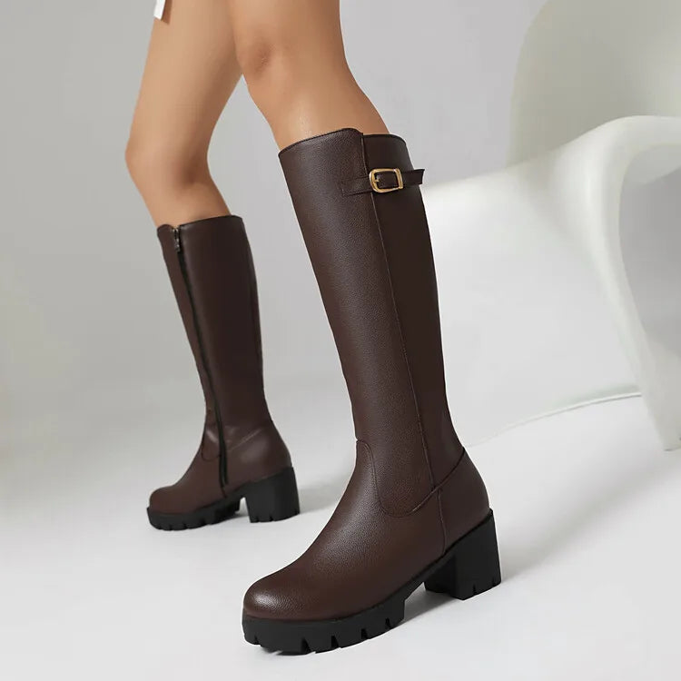 Faux Suede Ankle Boots - 5cm Flat Heel with Belt Buckle Detail