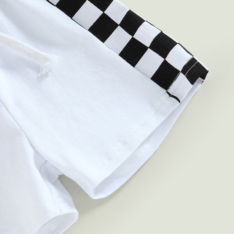 0-3Y Toddler Baby Boy Summer Clothes Sets Plaid Patchwork Short Sleeve Pocket T-Shirt and Elastic Waist Shorts