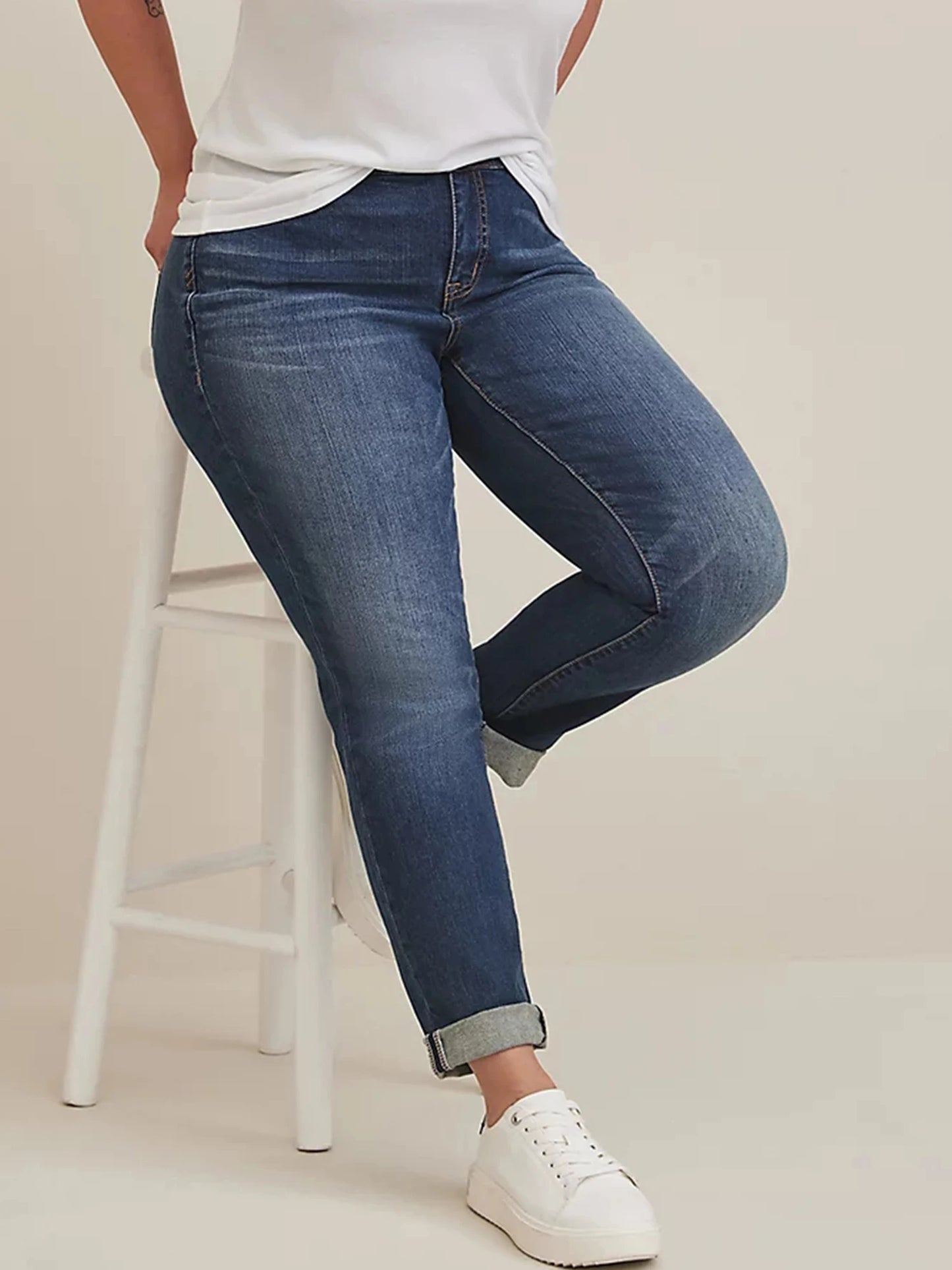 Plus Size Jeans - Women Straight High Waist Denim Wide Leg Stretchy Jeans