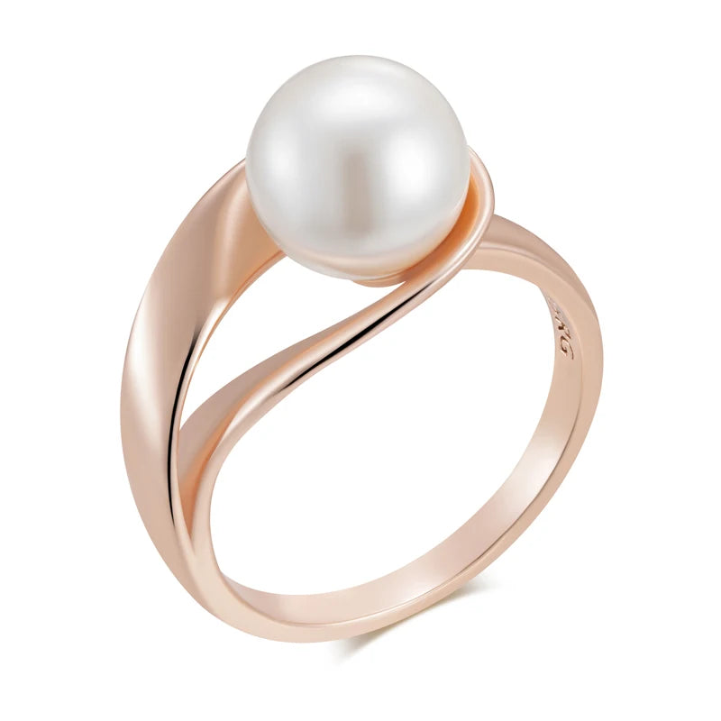 Luxury Pearl Geometric Hollow Ring - Rose Gold