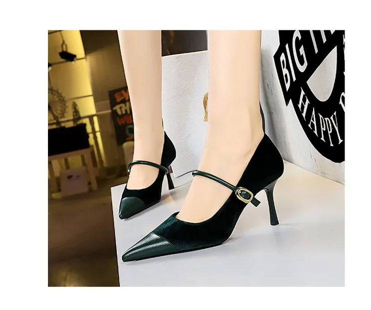 Suede Buckle Design Pumps - Pointed Toe Stilettos Available in 7cm and 10cm Heights