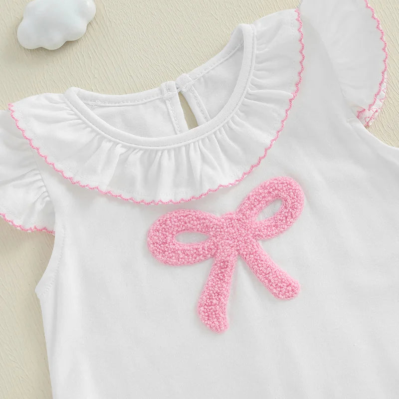Baby Girls Romper - Bow Embroidery Ruffles Fly Sleeve Bodysuit