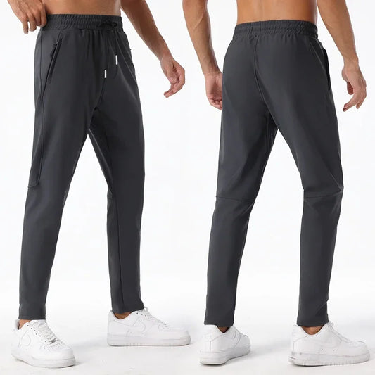 Men's Gym Workout Breathable Pants Drawstring Zip Pocket Straight Leg Trousers