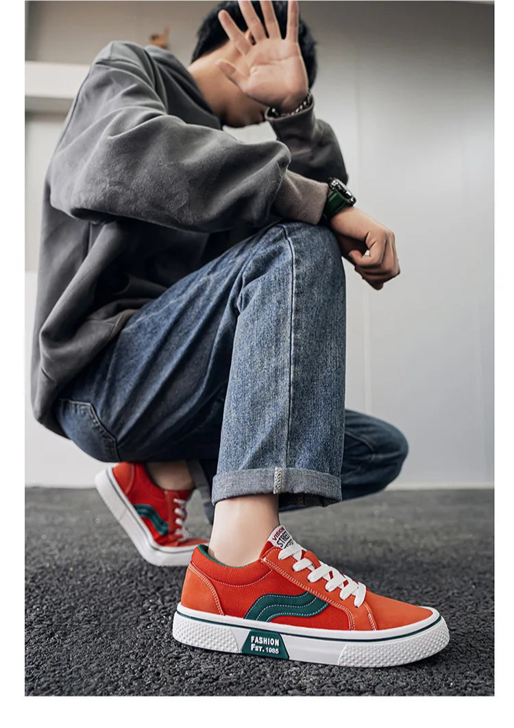 Men's Canvas Skateboard Sneakers - Lace-Up Casual Trainers