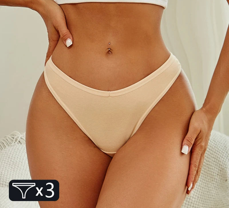 3Pcs Cotton Thongs  Pantie Low Waist Comfortable Underwear Breathable G-string Soft Lingerie