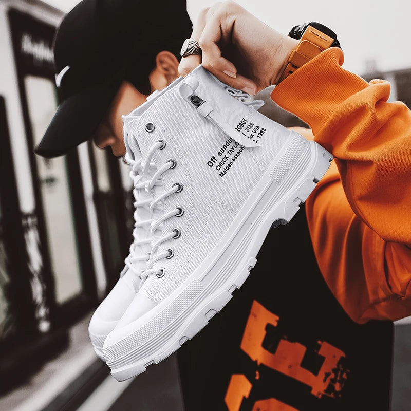 Men's Casual High Top Sneakers Platform  Lace Up Ankle Boots  Comfortable  Canvas Shoes