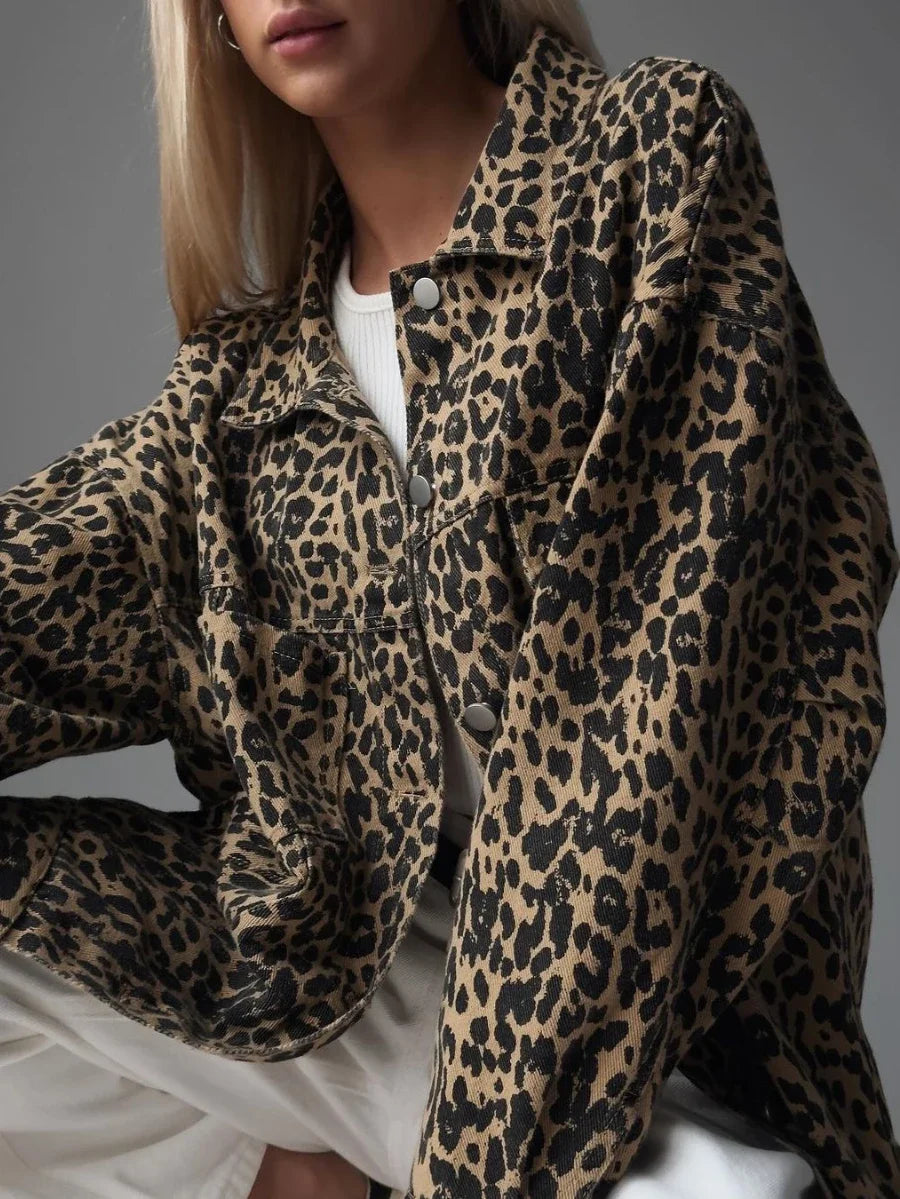 Women's Leopard Print Denim Shirt