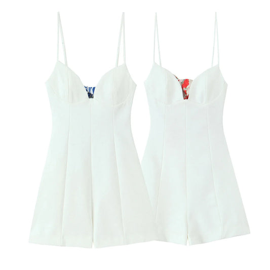 Women's Striped Suspender Jumpsuit - Backless Short Summer Romper