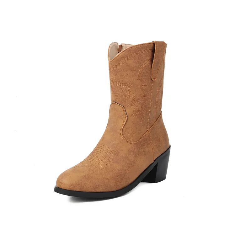 Totem Embroidered Ankle Boots - Pointed Toe Chelsea Boots with 6cm Wedge Heel