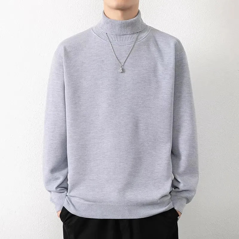 Men's Turtleneck Fleece Knitted Pullovers Casual Warm Knit Sweater