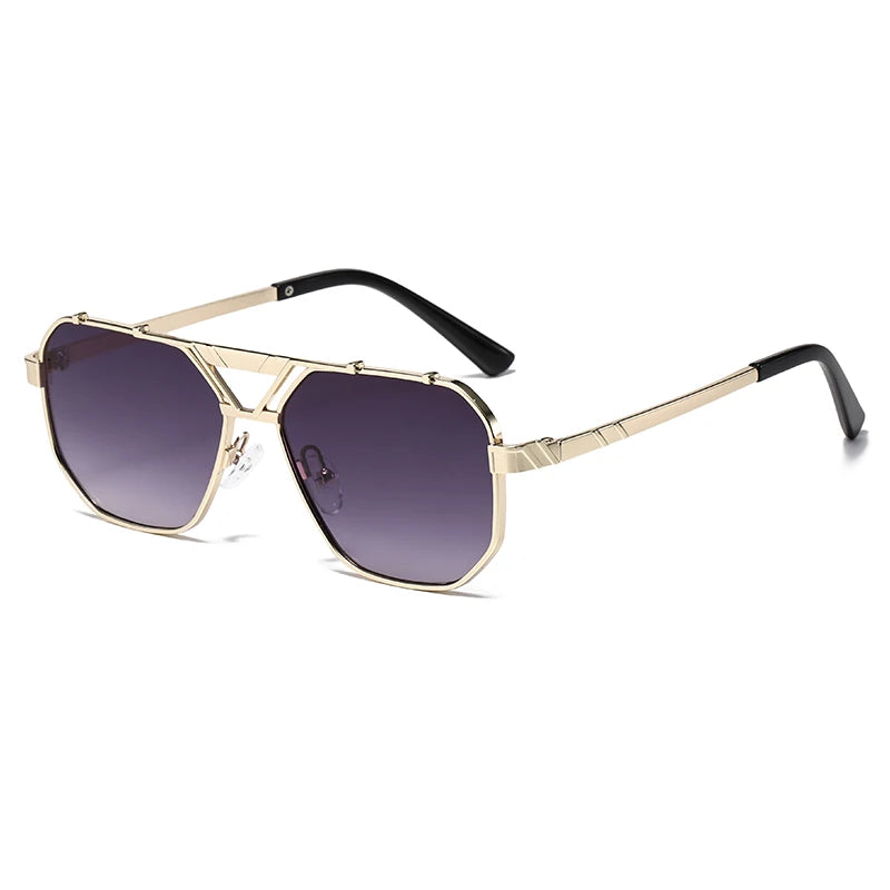 Unisex 1/2pcs Vintage Metal Double Bridges Square Sunglasses UV400