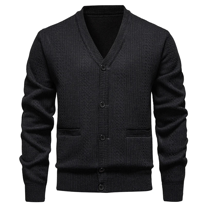 V-Neck Fleece Cardigan - Single Breasted Knitted Jacket