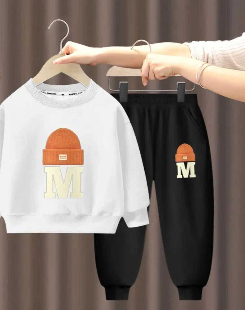 Children's Plush Letter Sweater Long sleeved Pants Two Piece Set