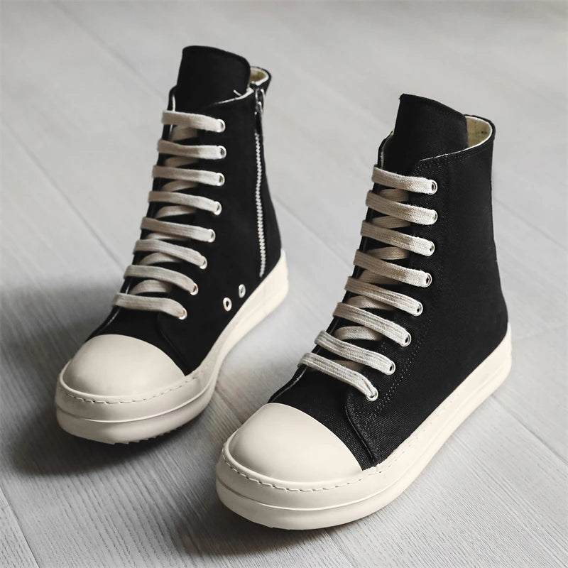 Unisex High-Top Leather Sneakers - Lace-Up Ankle Boots