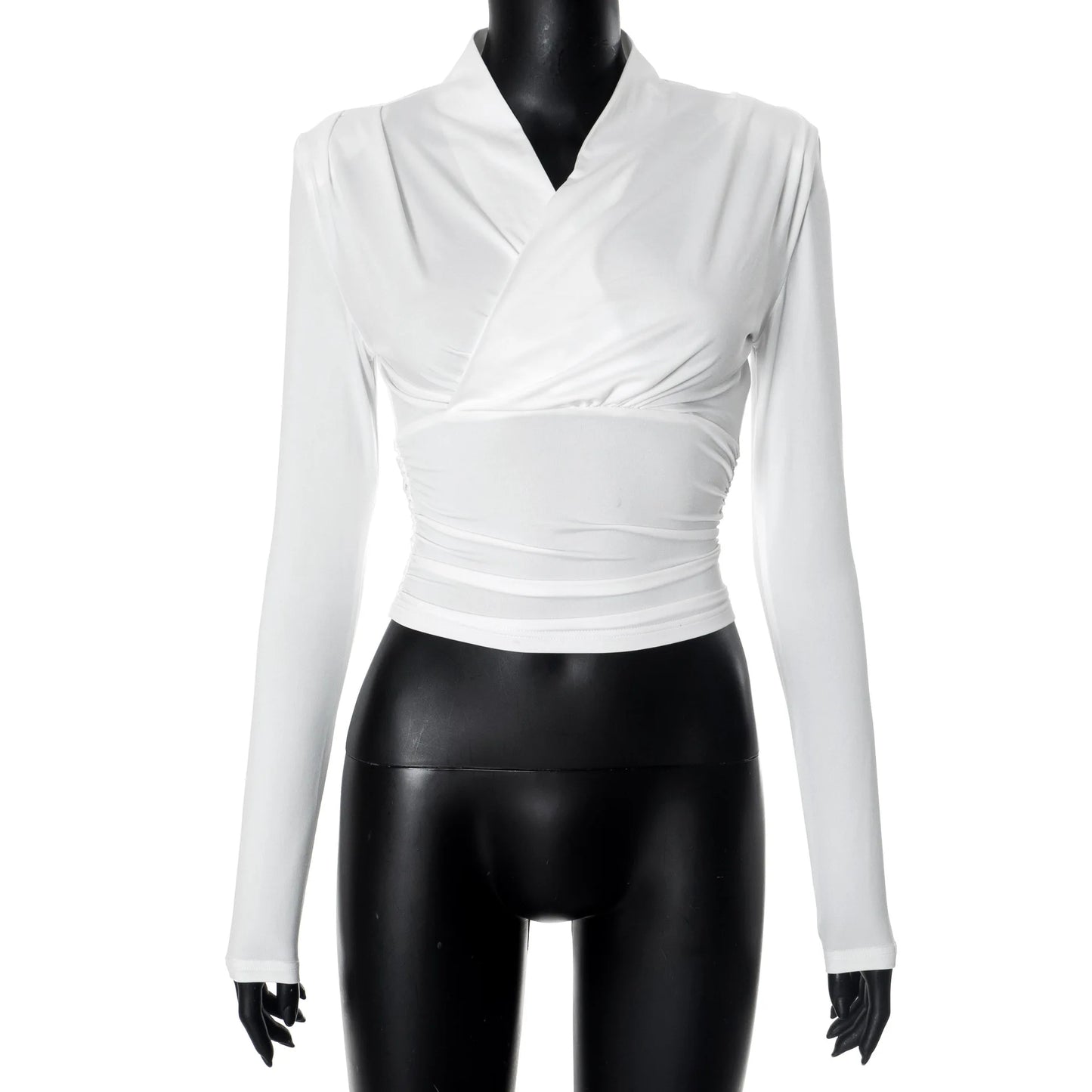 Women's Cross-Neck Slim Long Sleeve Elegant Ruched Top