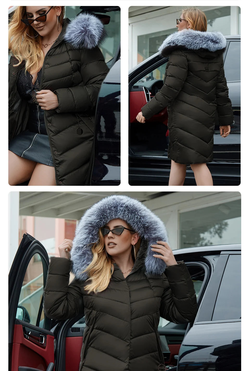 Plus Size Winter Down Jacket with Fur Collar