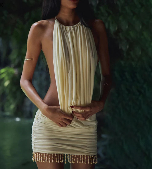 Embellished Halter Backless Mini Dress