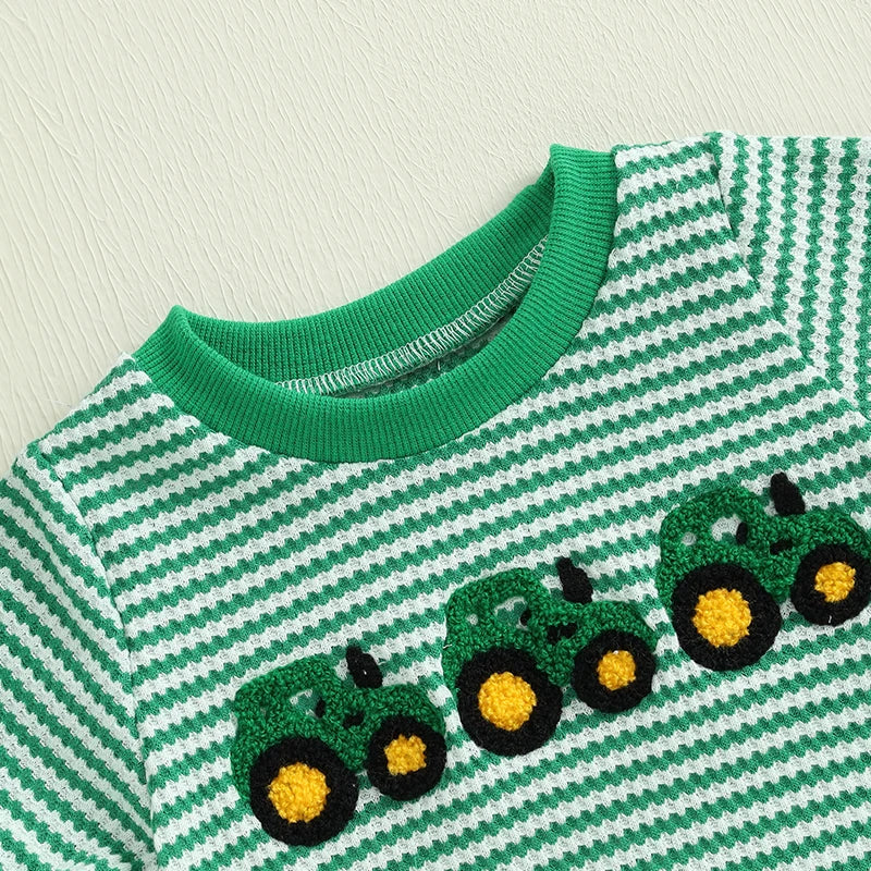Baby Waffle Truck Embroidery Romper - Stripe Print Summer Jumpsuit (0-18M)