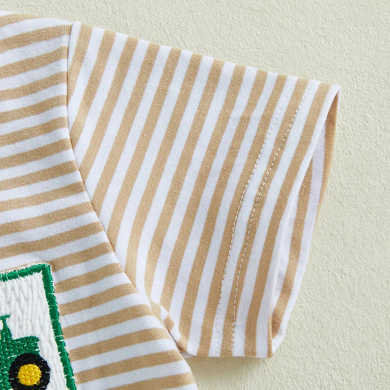 Toddler Baby Boys Farm Clothes Set - Tractor Embroidery T-shirt & Shorts 2pcs