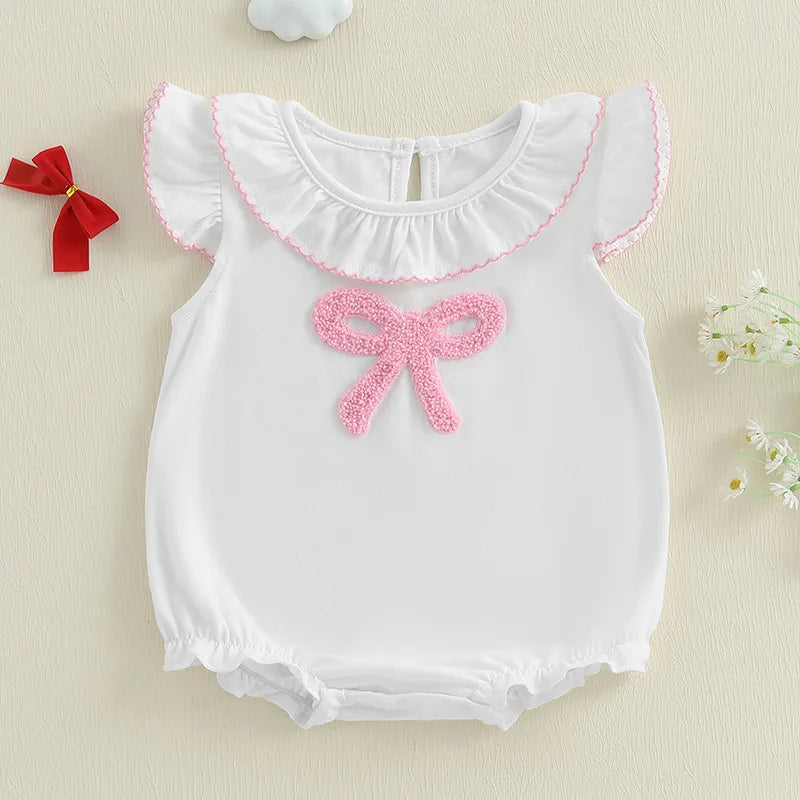 Baby Girls Romper - Bow Embroidery Ruffles Fly Sleeve Bodysuit