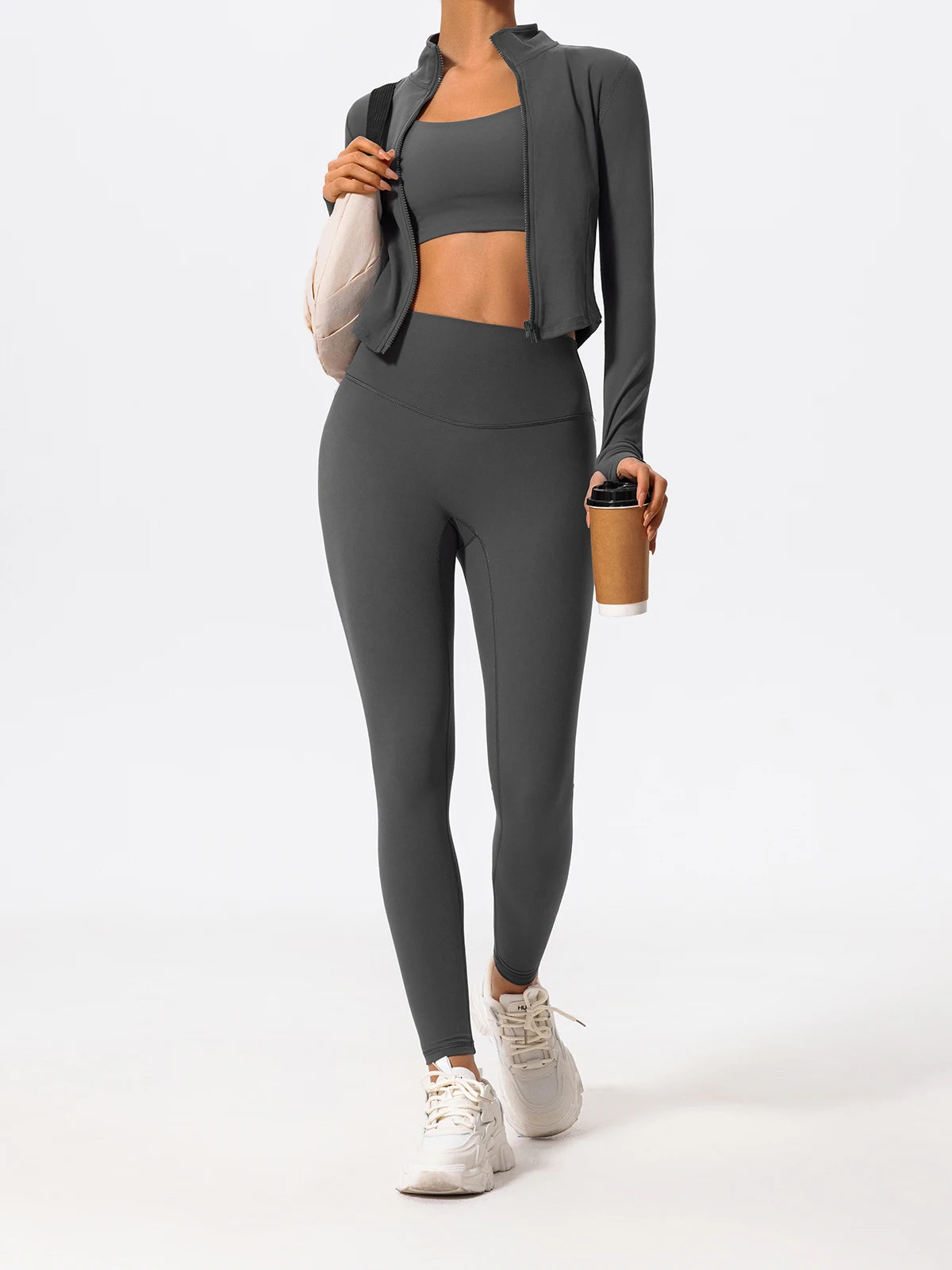 Ultra-Soft 2-Piece Gym Set - Long Sleeve Jacket & High Waist Leggings